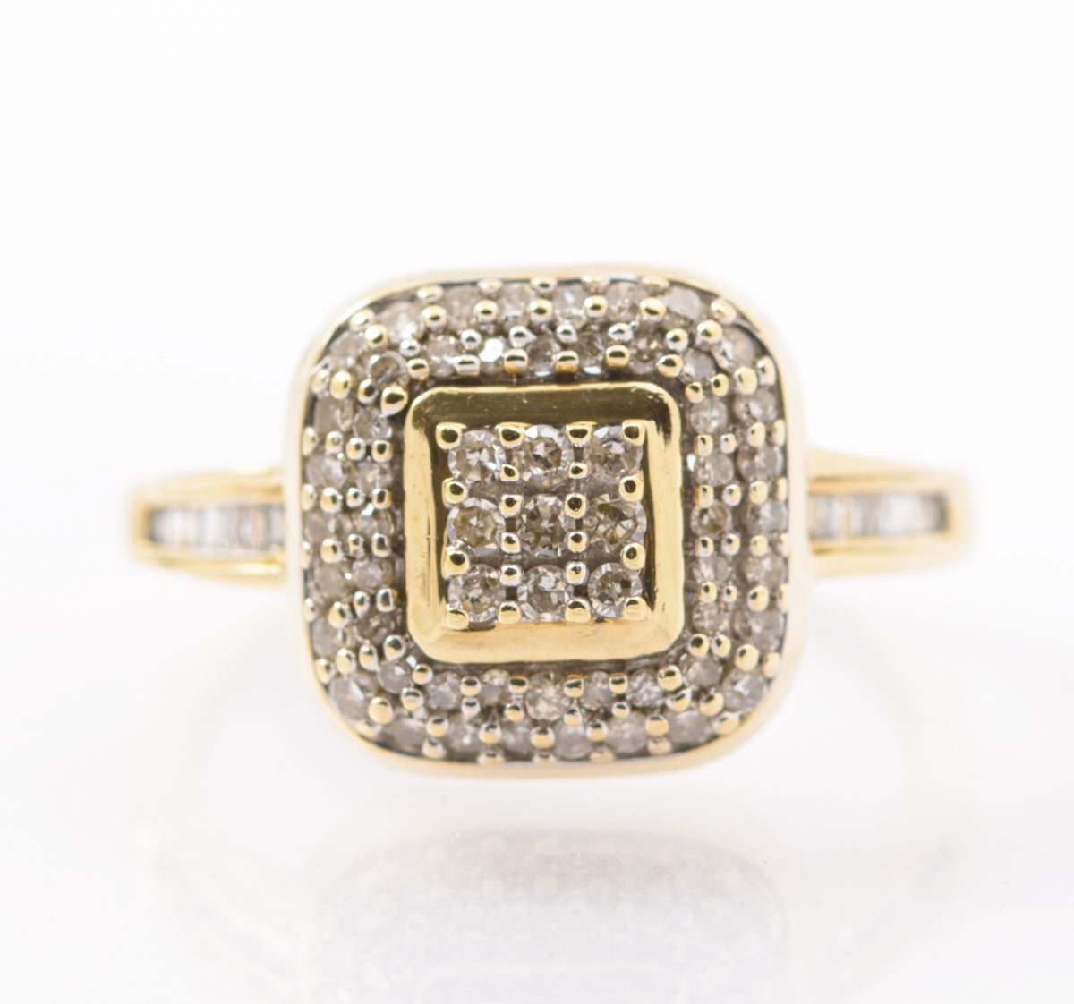 9ct Gold & Natural Diamond Ring Multi Cluster Setting Round & Baguette Gems (B2442)