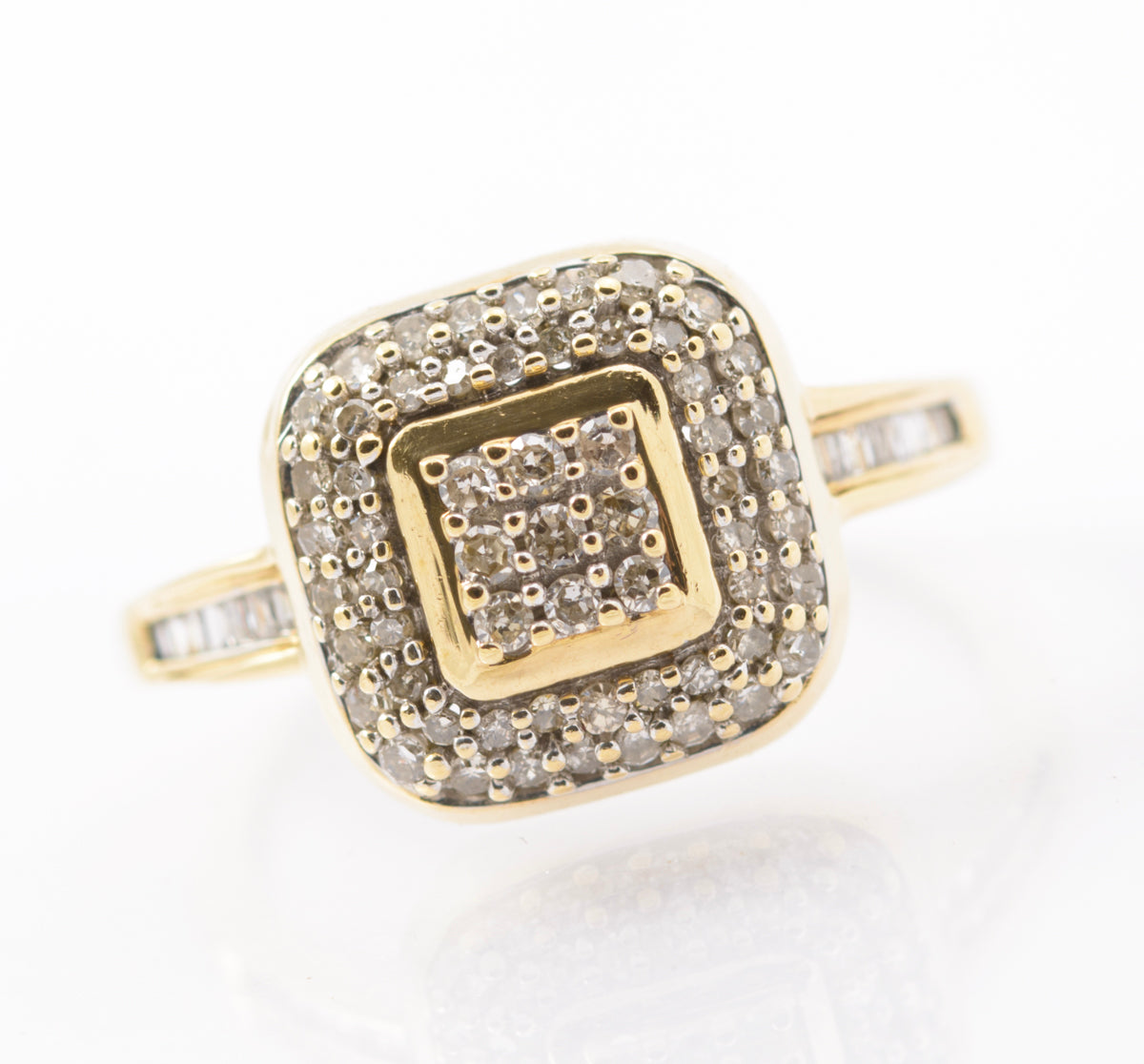 9ct Gold & Natural Diamond Ring Multi Cluster Setting Round & Baguette Gems (B2442)