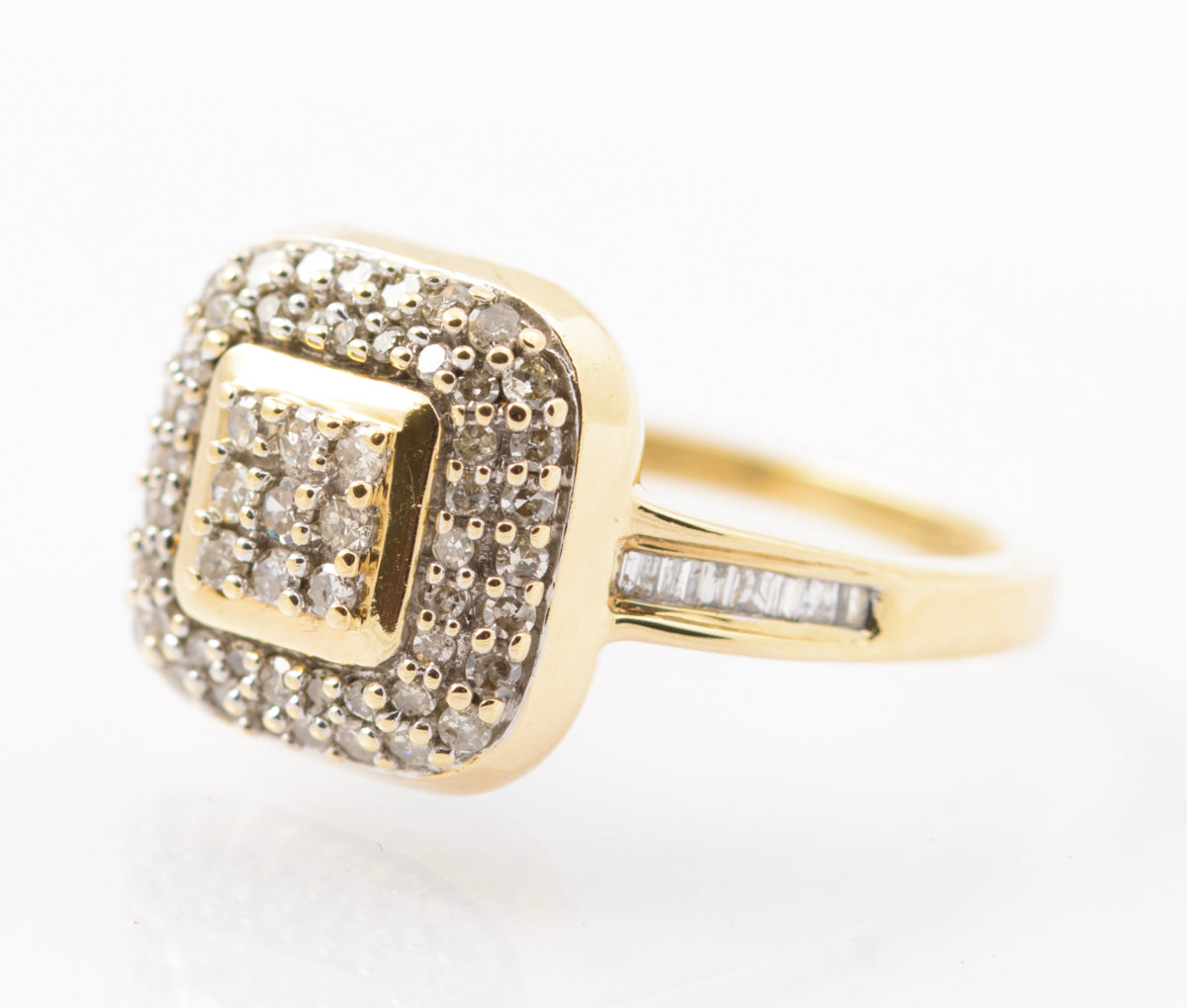9ct Gold & Natural Diamond Ring Multi Cluster Setting Round & Baguette Gems (B2442)