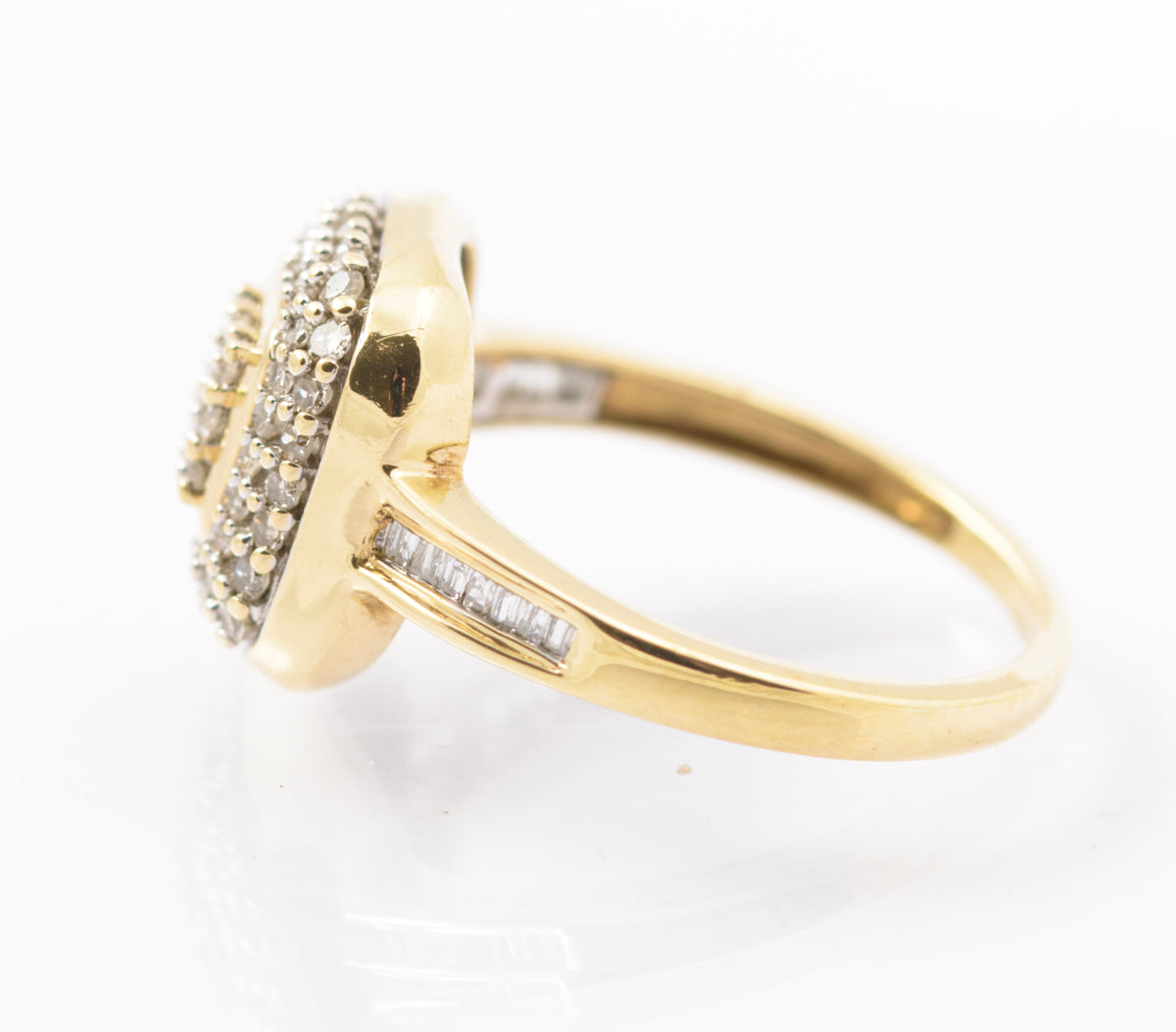 9ct Gold & Natural Diamond Ring Multi Cluster Setting Round & Baguette Gems (B2442)