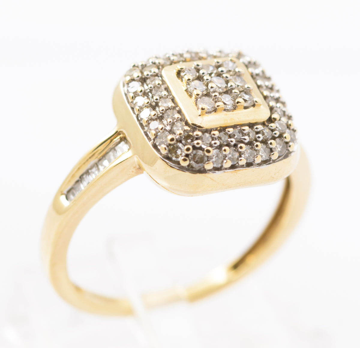 9ct Gold & Natural Diamond Ring Multi Cluster Setting Round & Baguette Gems (B2442)