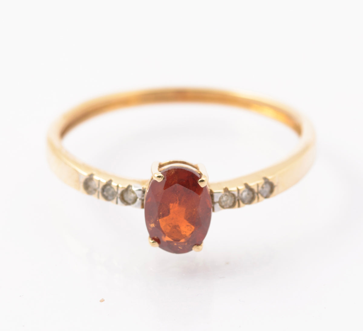9ct Gold & Natural Spessartite Orange Garnet & Diamond Shoulders Ring Size S (B2443)