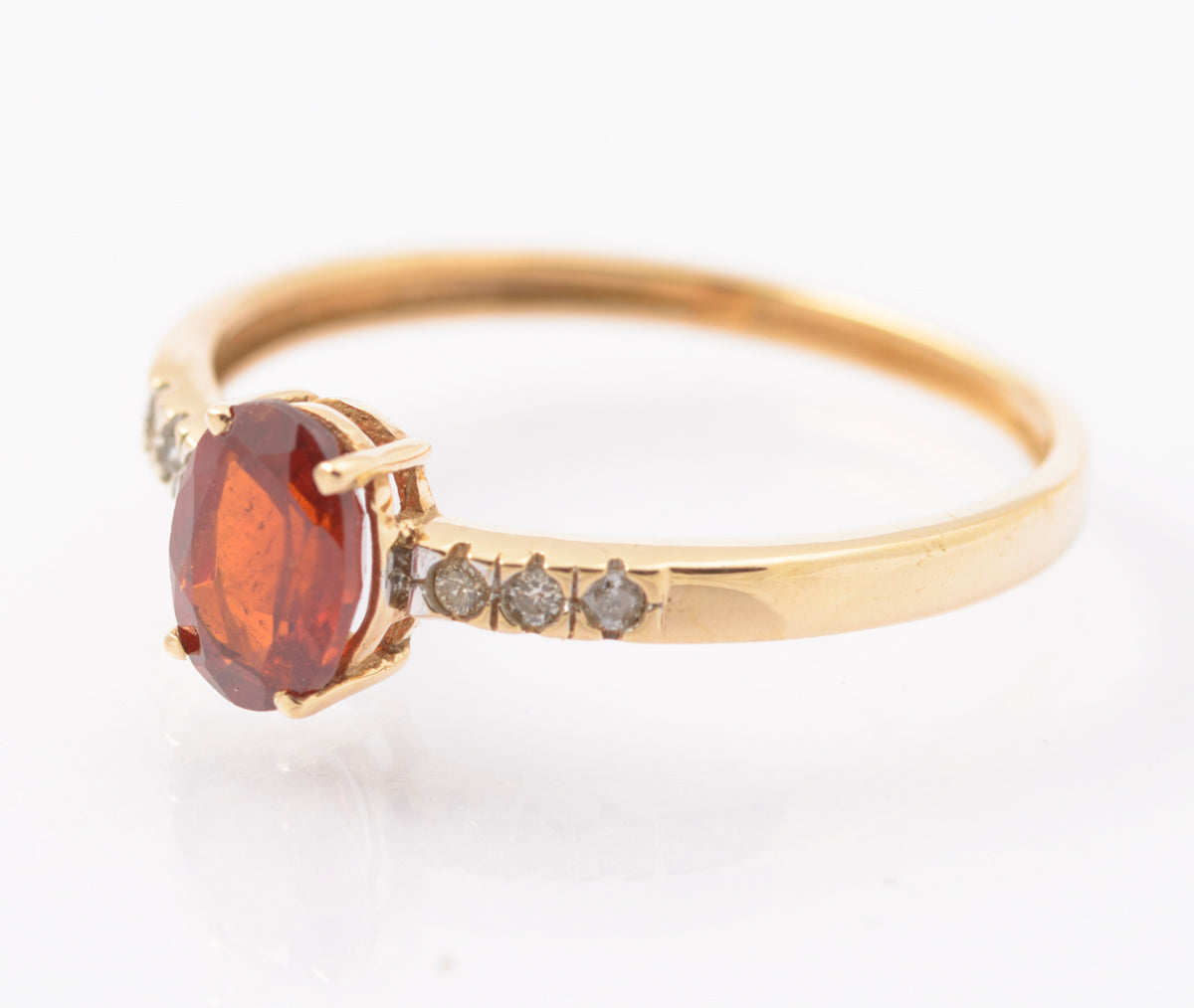 9ct Gold & Natural Spessartite Orange Garnet & Diamond Shoulders Ring Size S (B2443)