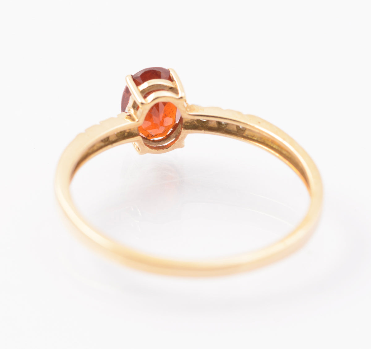 9ct Gold & Natural Spessartite Orange Garnet & Diamond Shoulders Ring Size S (B2443)
