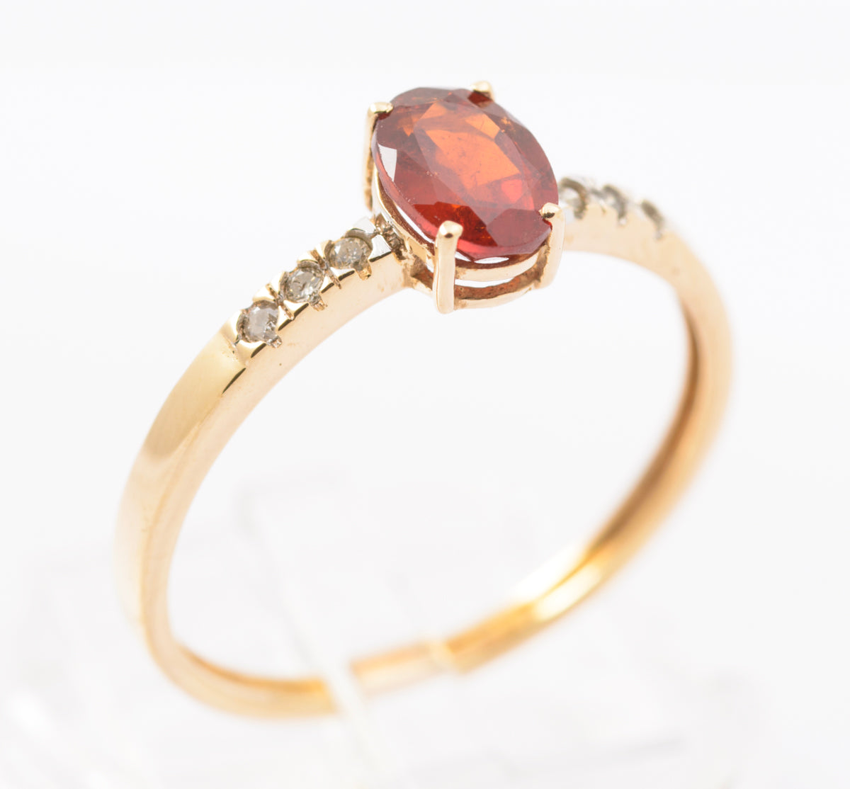 9ct Gold & Natural Spessartite Orange Garnet & Diamond Shoulders Ring Size S (B2443)