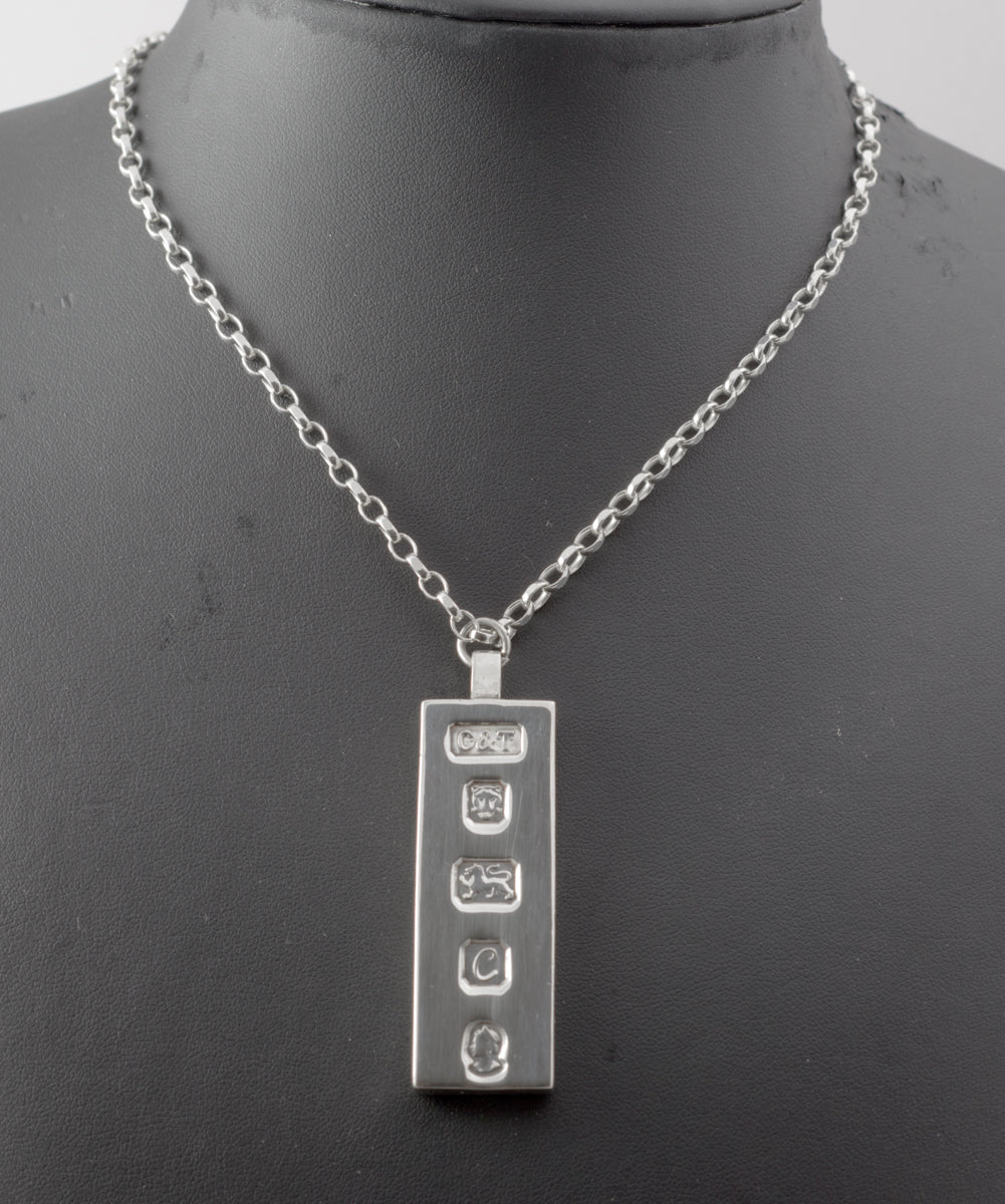 Vintage 1977 Silver Jubilee 1oz Sterling Silver Ingot Pendant & Chain Necklace (B2448)