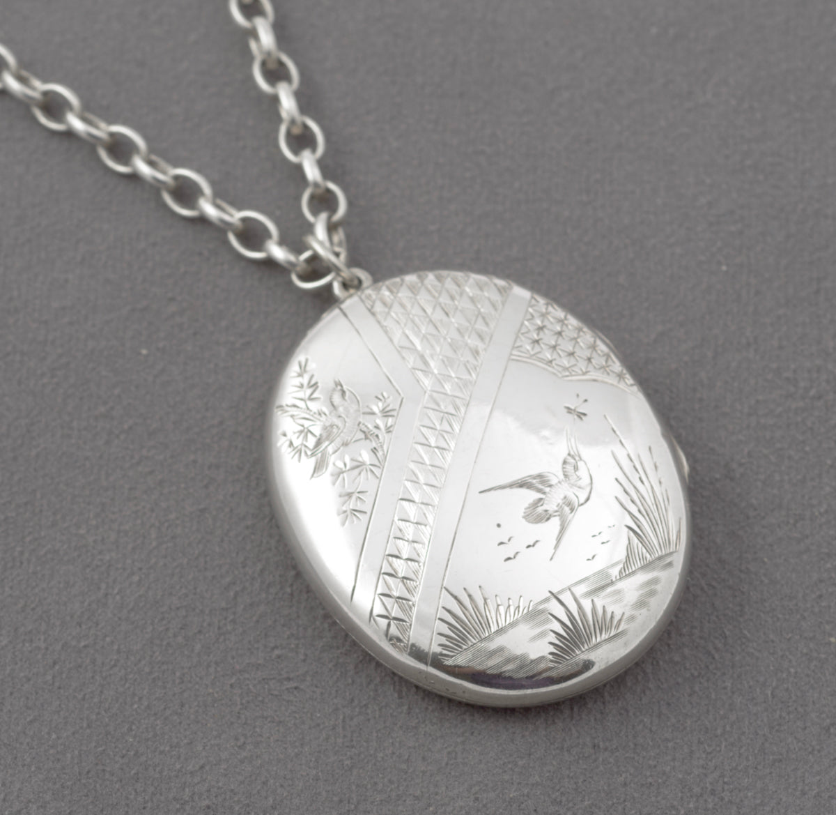 Antique Victorian Hallmarked Sterling Silver Large Locket Pendant Necklace 1881 (B2449)
