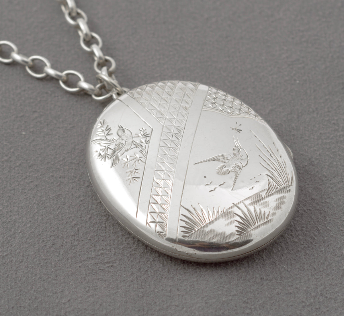 Antique Victorian Hallmarked Sterling Silver Large Locket Pendant Necklace 1881 (B2449)