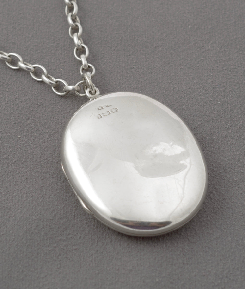 Antique Victorian Hallmarked Sterling Silver Large Locket Pendant Necklace 1881 (B2449)