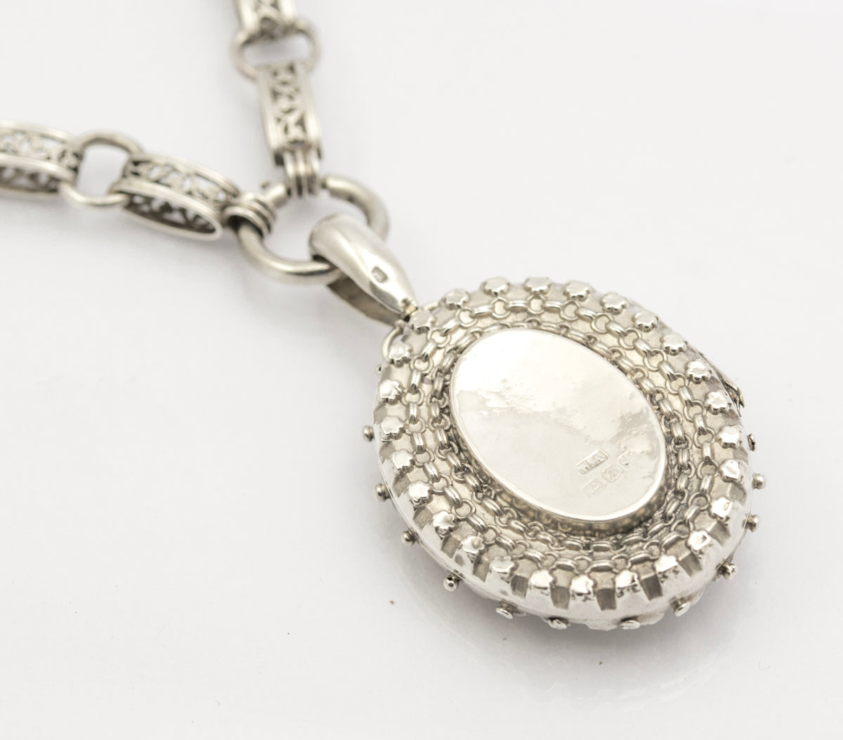 Antique Victorian Sterling Silver Locket & Fancy Book Chain Necklace Hallmarked (B2455)