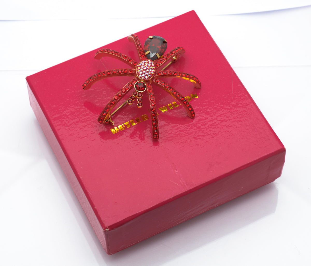 Butler & Wilson Large Red Crystal Spider Brooch Pin - Boxed (B2461)