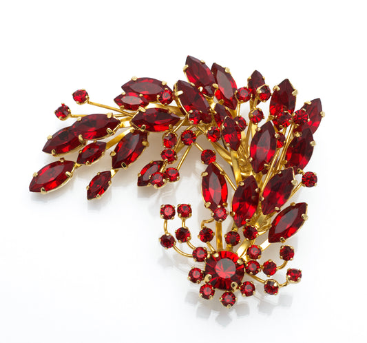 Vintage Dolce & Gabbana Large Red Crystal & Gold Tone Statement Brooch Pin c.1980's (B2462)