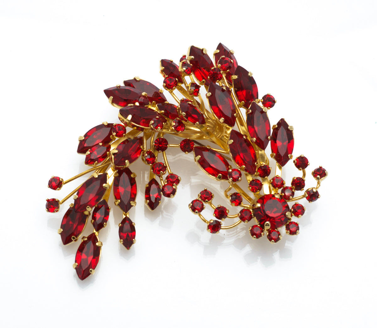 Vintage Dolce & Gabbana Large Red Crystal & Gold Tone Statement Brooch Pin c.1980's (B2462)