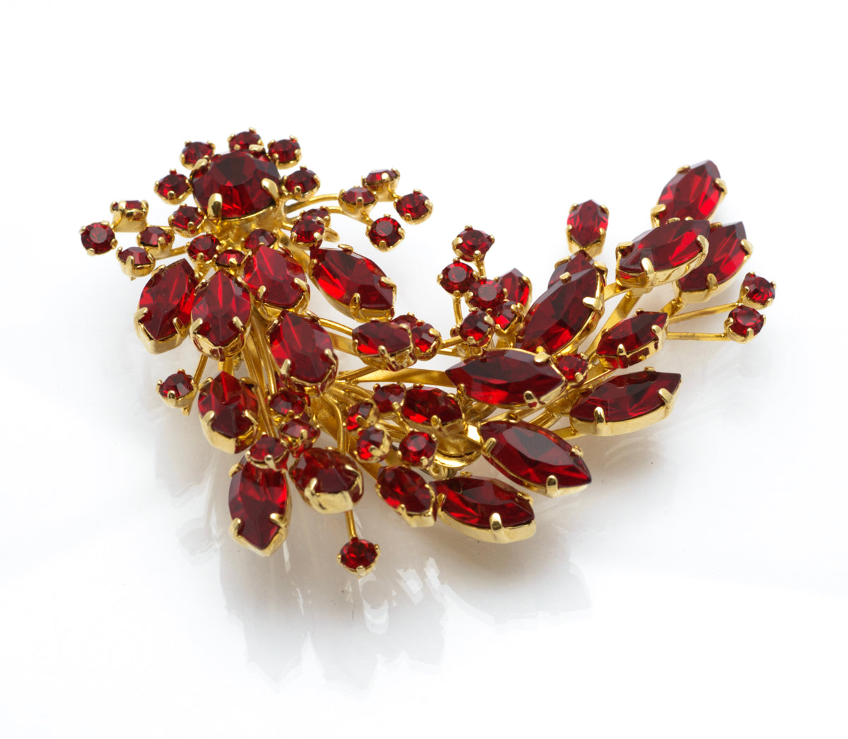 Vintage Dolce & Gabbana Large Red Crystal & Gold Tone Statement Brooch Pin c.1980's (B2462)
