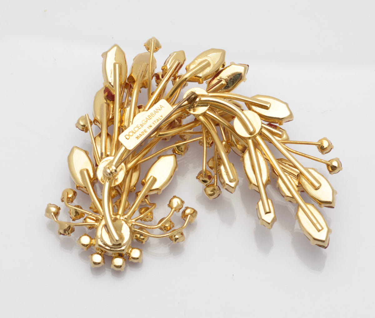 Vintage Dolce & Gabbana Large Red Crystal & Gold Tone Statement Brooch Pin c.1980's (B2462)