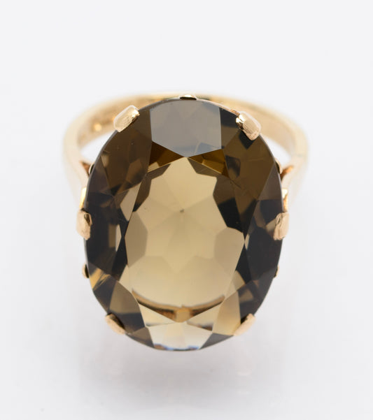 Vintage 9ct Gold Ring With Huge 14 Carat Natural Smoky Quartz Gemstone Size L (B2466)