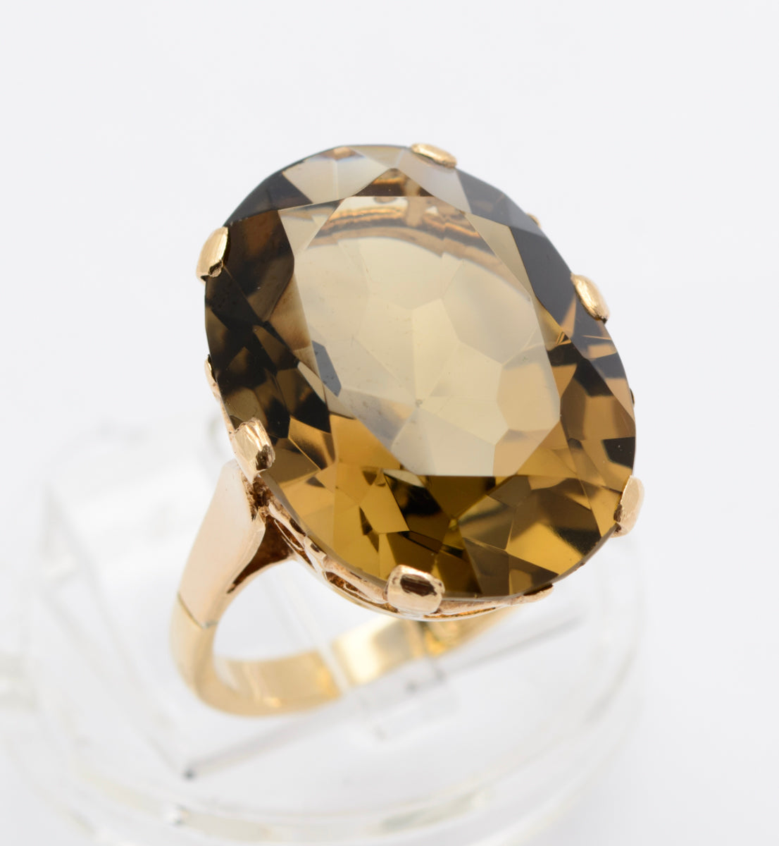 Vintage 9ct Gold Ring With Huge 14 Carat Natural Smoky Quartz Gemstone Size L (B2466)