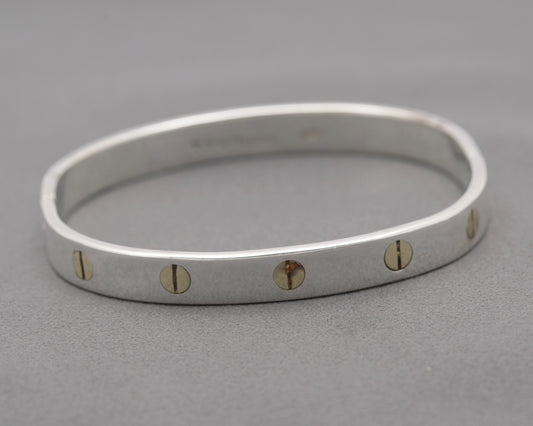 Vintage Mexican 925 Sterling Silver Bangle Bracelet Screw Head Design (B2469)