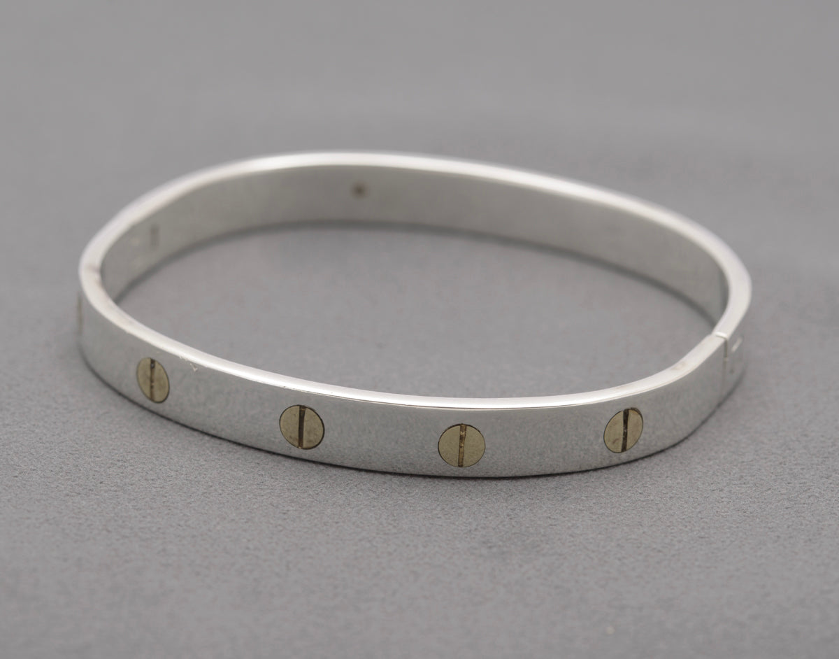 Vintage Mexican 925 Sterling Silver Bangle Bracelet Screw Head Design (B2469)