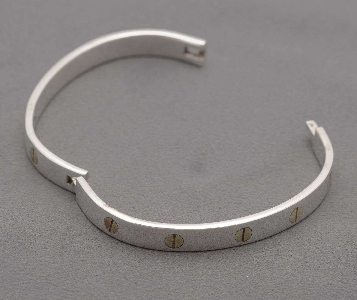 Vintage Mexican 925 Sterling Silver Bangle Bracelet Screw Head Design (B2469)