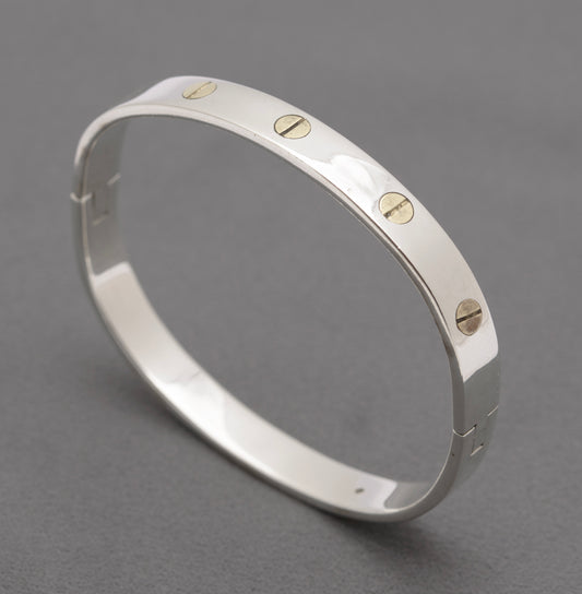 Vintage Mexican 925 Sterling Silver Bangle Bracelet Screw Head Design (B2469)