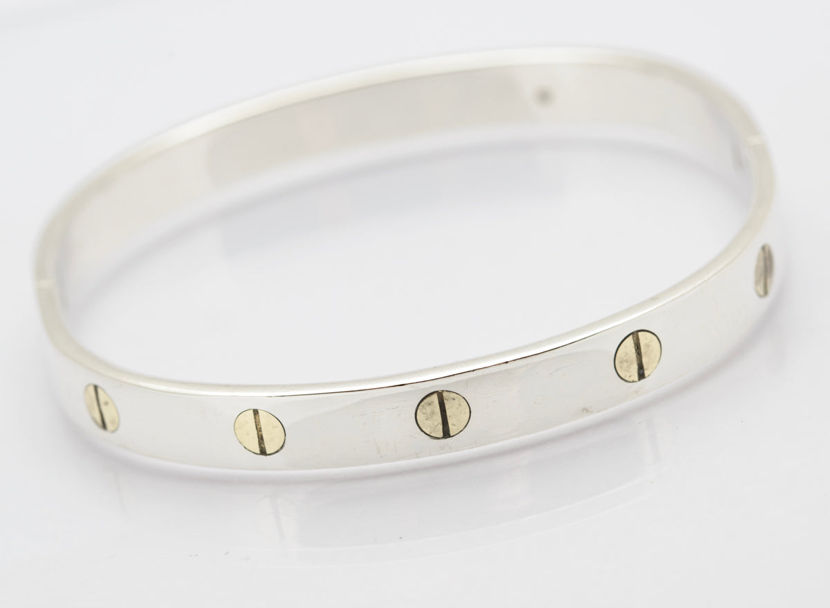 Vintage Mexican 925 Sterling Silver Bangle Bracelet Screw Head Design (B2469)