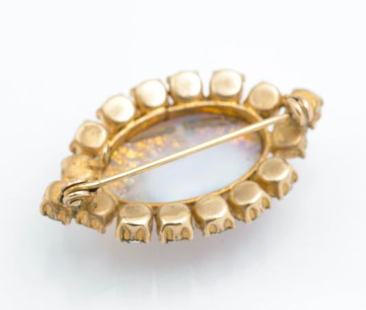 Vintage Czech Art Deco Dragons Eye Brooch Pin With Dragons Breath Opal (B2479)