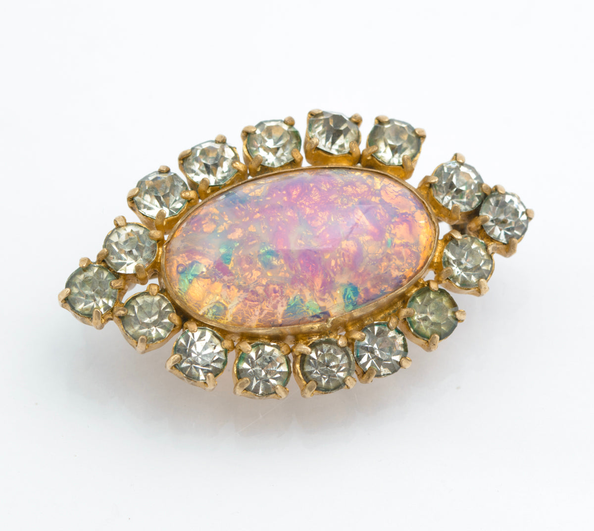 Vintage Czech Art Deco Dragons Eye Brooch Pin With Dragons Breath Opal (B2479)
