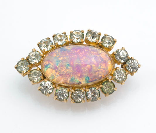 Vintage Czech Art Deco Dragons Eye Brooch Pin With Dragons Breath Opal (B2479)