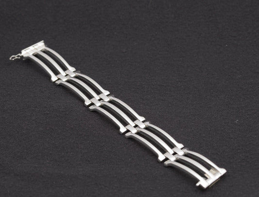Vintage .835 Silver German Heavy Chunky Gate Bracelet 3 Bar (B2482)