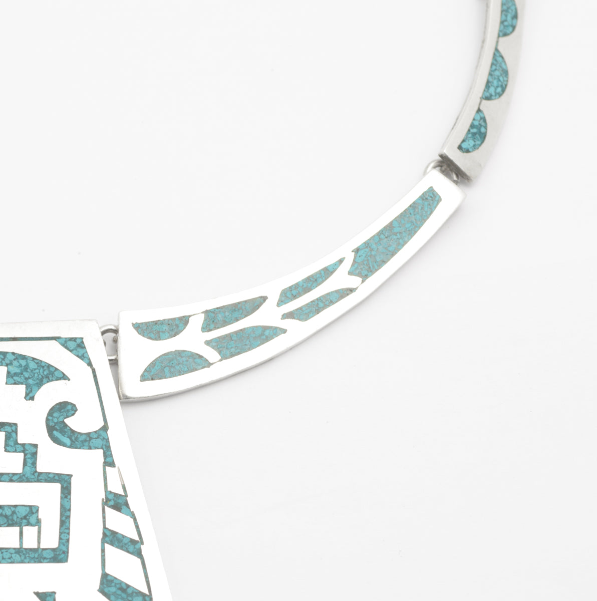 Vintage Mexican Aztec Design Necklace Sterling Silver & Turquoise - Taxco (B2488)