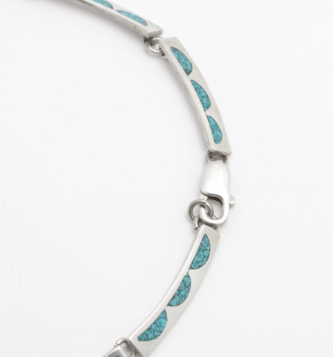 Vintage Mexican Aztec Design Necklace Sterling Silver & Turquoise - Taxco (B2488)