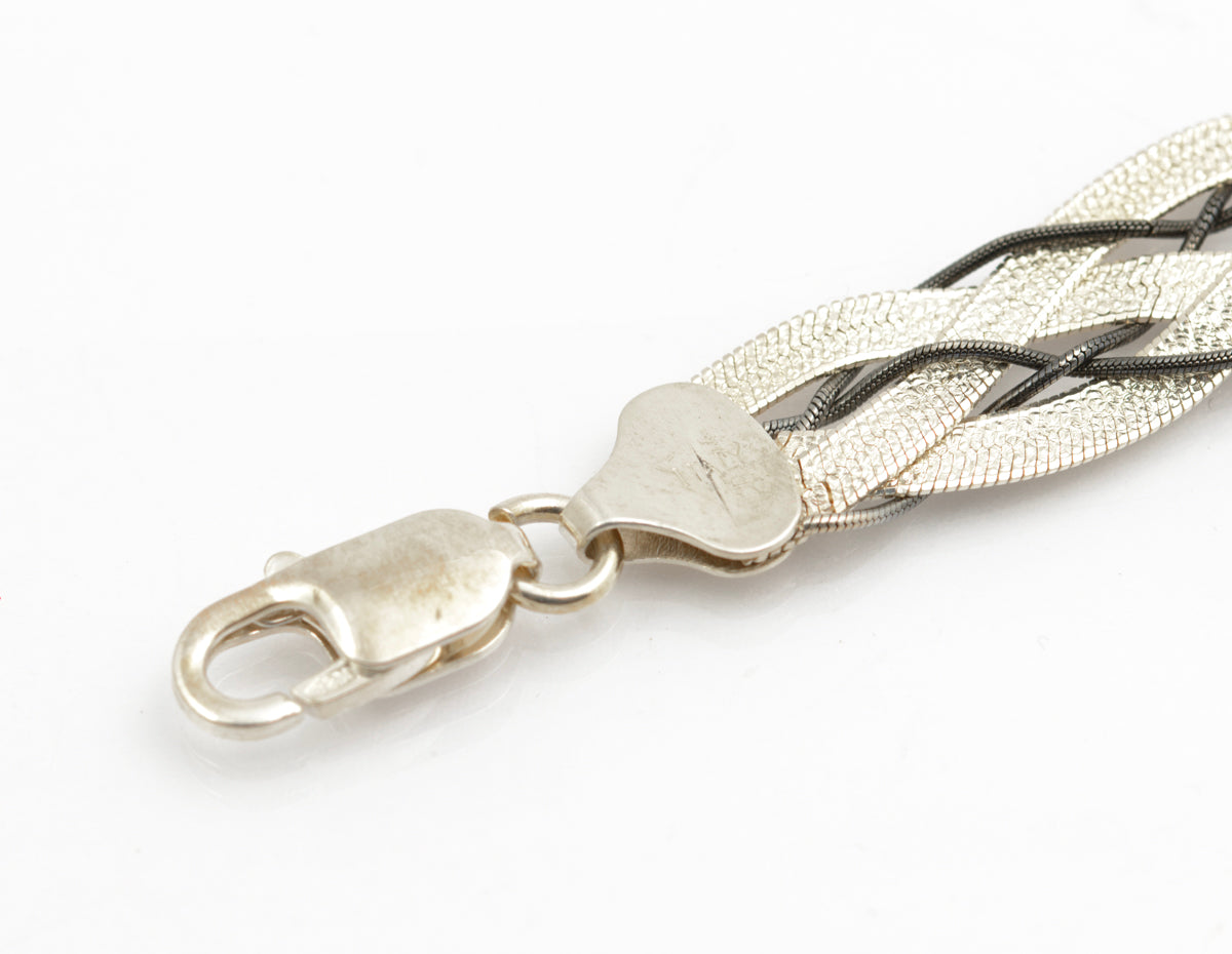 Vintage Italian Sterling Silver Flat Snake Chain Bracelet Intertwined Hallmarked (B2493)