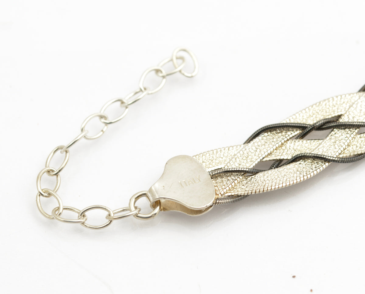 Vintage Italian Sterling Silver Flat Snake Chain Bracelet Intertwined Hallmarked (B2493)