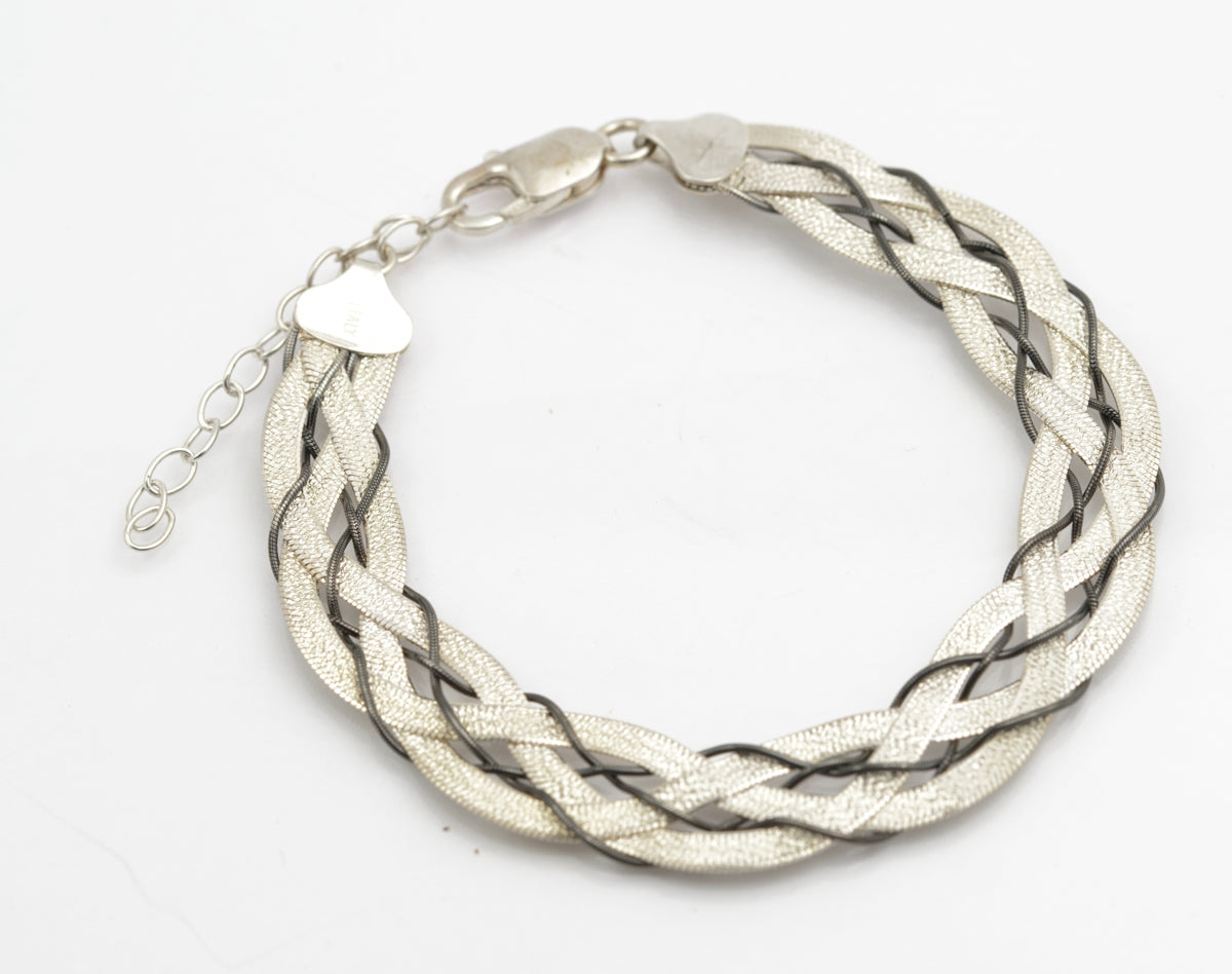 Vintage Italian Sterling Silver Flat Snake Chain Bracelet Intertwined Hallmarked (B2493)