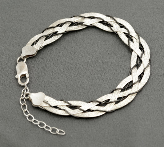 Vintage Italian Sterling Silver Flat Snake Chain Bracelet Intertwined Hallmarked (B2493)