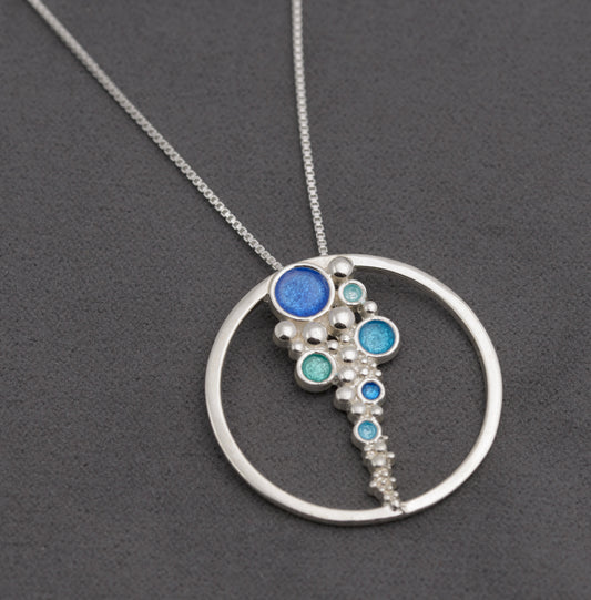 Malcolm Gray For Ortak Jewellery Drofn Sterling Silver & Enamel Pendant Necklace (B2497)