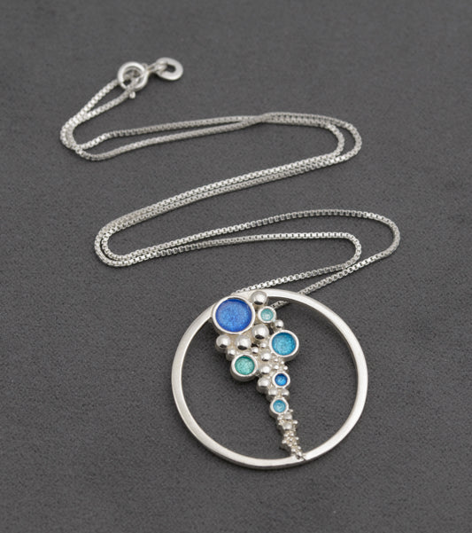 Malcolm Gray For Ortak Jewellery Drofn Sterling Silver & Enamel Pendant Necklace (B2497)