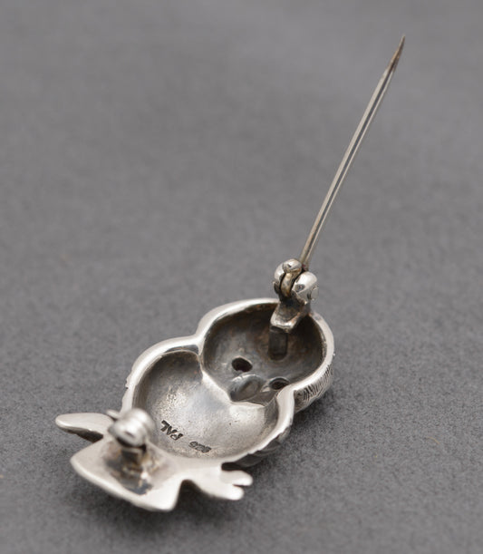 Vintage 925 Sterling Silver Ruby & Marcasite Owl Pin Brooch Mid 20th C(B2506)