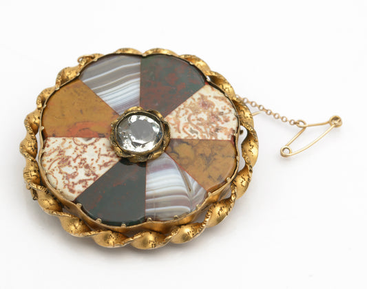 Antique Victorian Large Scottish Specimen Agate/Stone Brooch Gilt Metal Mount (B2509)