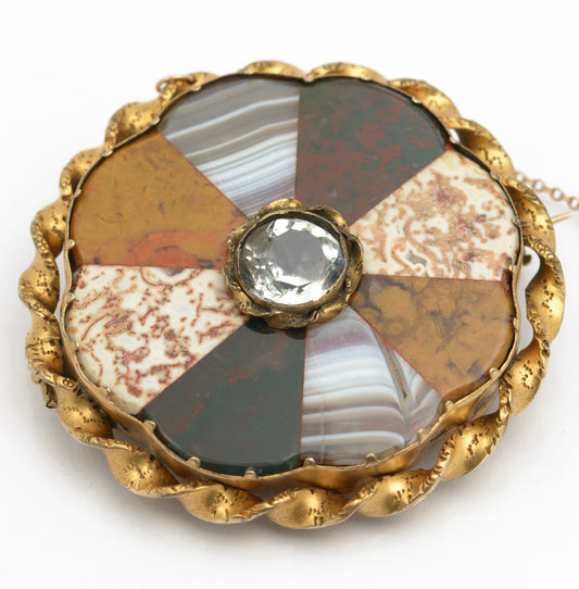 Antique Victorian Large Scottish Specimen Agate/Stone Brooch Gilt Metal Mount (B2509)