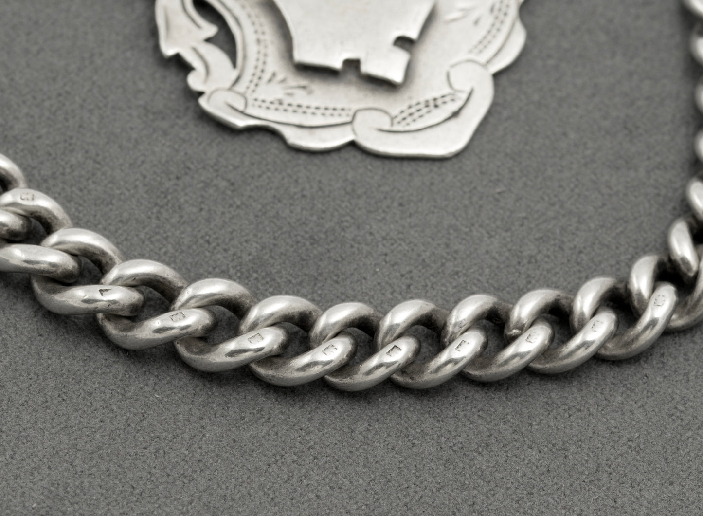 Antique Victorian Heavy Sterling Silver Albert Watch Graduated Chain Fob & T Bar (B2516)