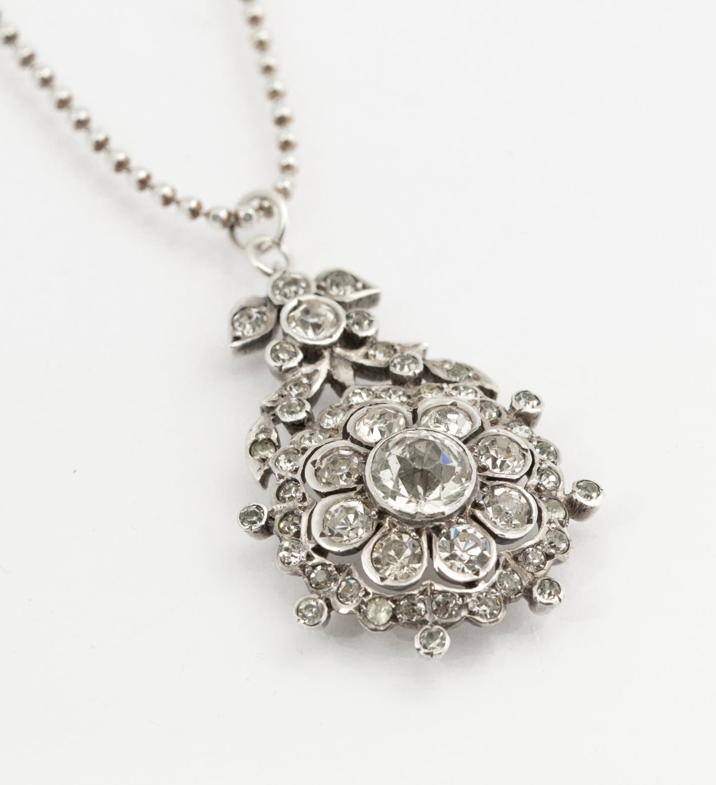 Antique Georgian Sterling Silver & Paste Glass Pendant With Later Chain Necklace (B2522)