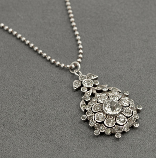 Antique Georgian Sterling Silver & Paste Glass Pendant With Later Chain Necklace (B2522)