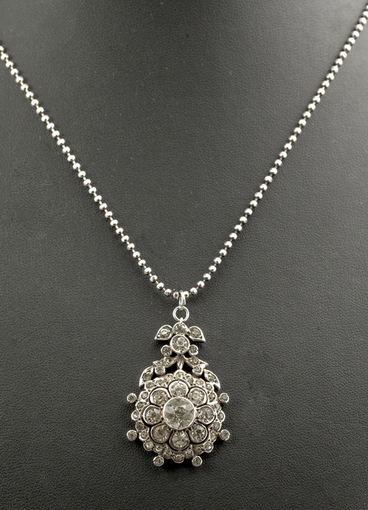 Antique Georgian Sterling Silver & Paste Glass Pendant With Later Chain Necklace (B2522)