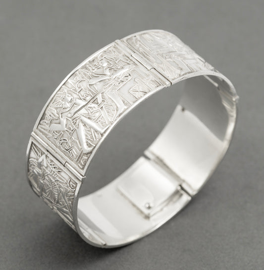 Vintage Egyptian .900 Silver Panel Bracelet Sphinx Pyramids Hallmarked (B2524)