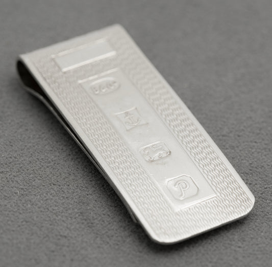 Vintage Sterling Silver Feature Hallmarked Money Clip Engine Turned Design (B2531)