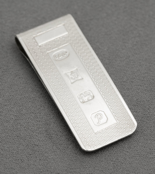 Vintage Sterling Silver Feature Hallmarked Money Clip Engine Turned Design (B2531)