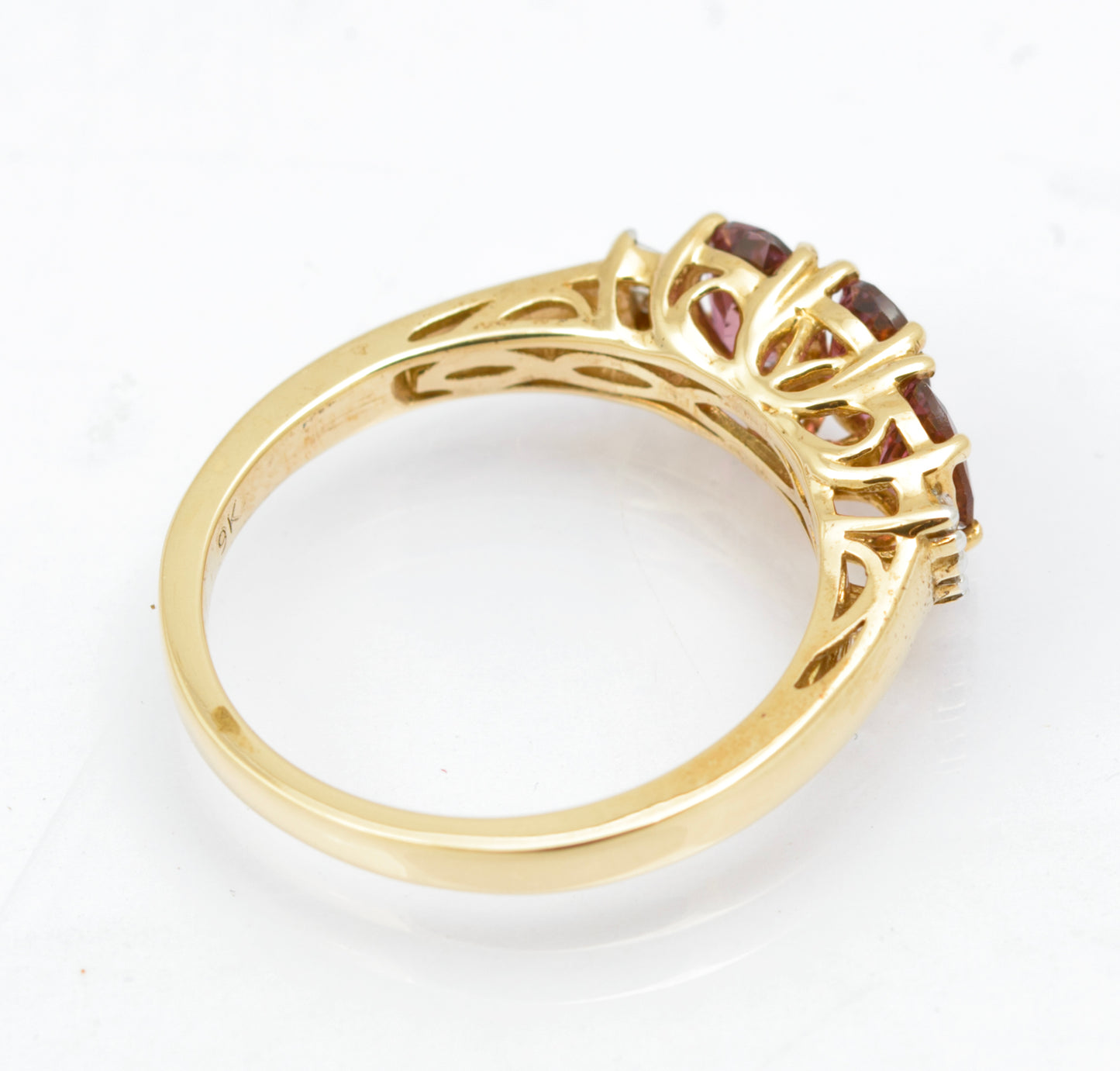 9ct Gold & Natural Tourmaline & Diamond Three Stone Ring Size N (B2545)