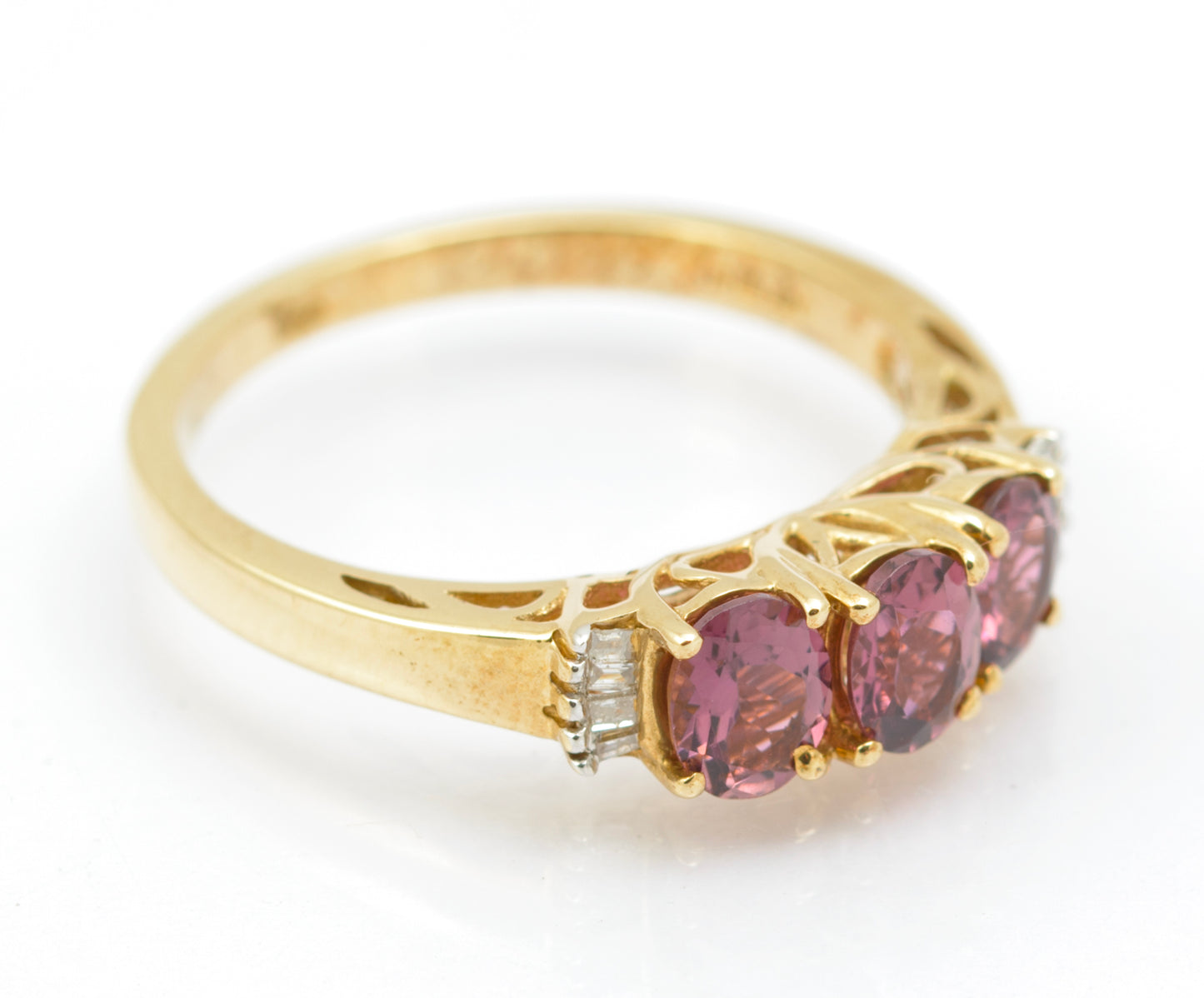 9ct Gold & Natural Tourmaline & Diamond Three Stone Ring Size N (B2545)